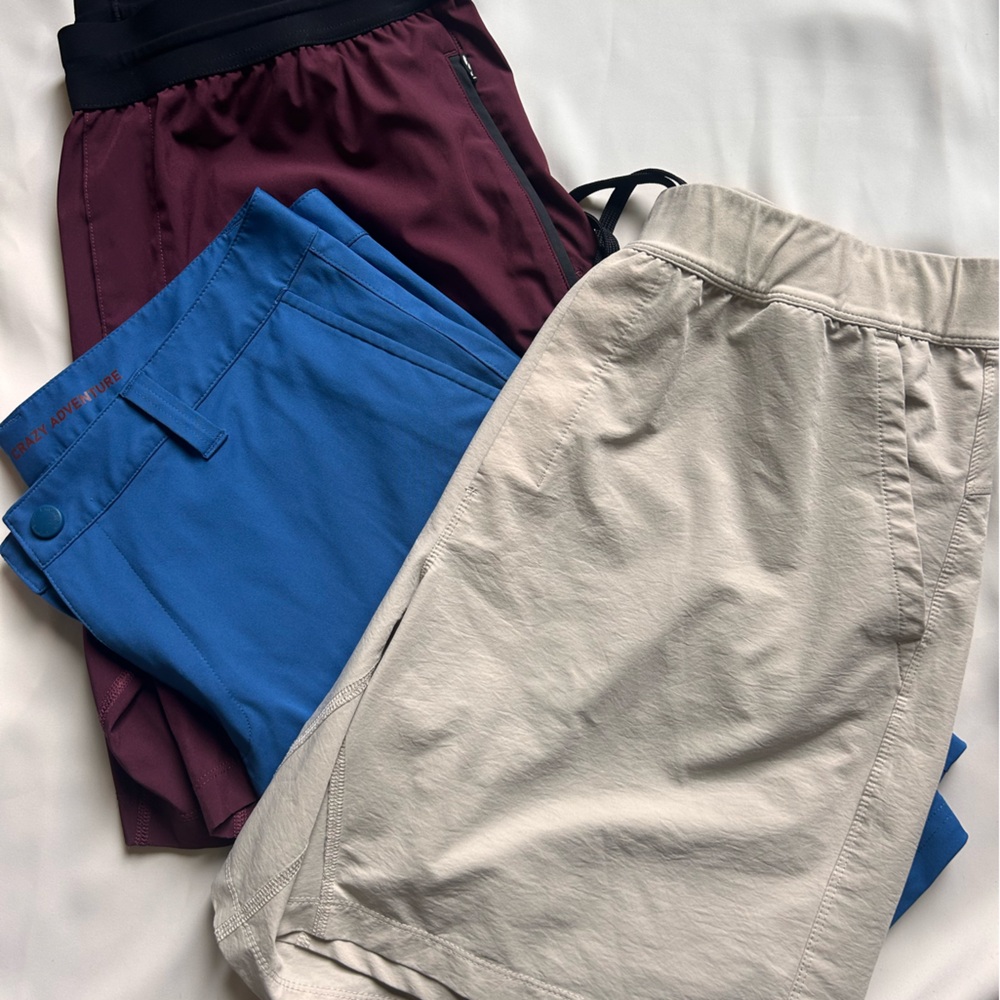 RHONE Athletic Shorts in Burgundy, Blue, and Beige
